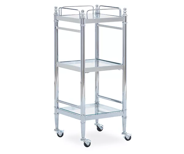 Hawkins Chrome & Glass 3-Shelf Rolling Cart 1 Hawkins Chrome & Glass 3-Shelf Rolling Cart