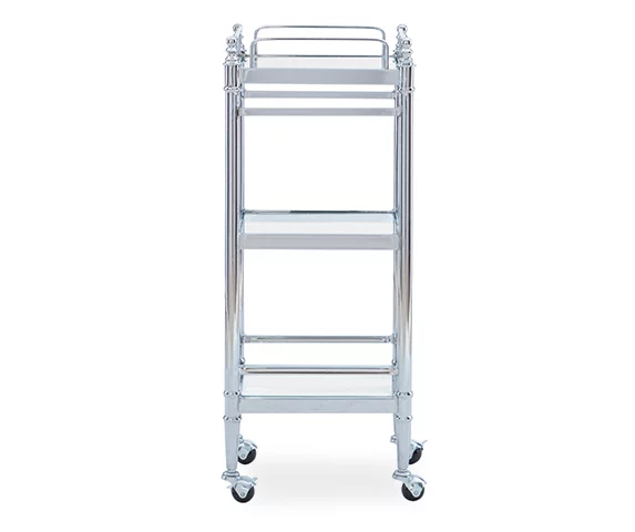 Hawkins Chrome & Glass 3-Shelf Rolling Cart 3 Hawkins Chrome & Glass 3-Shelf Rolling Cart - Image 3