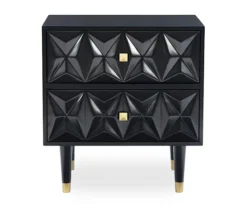 Urban Fresh Black & Gold 2-Drawer Textured Geometric Nightstand -Best Furniture Store 810543105 3