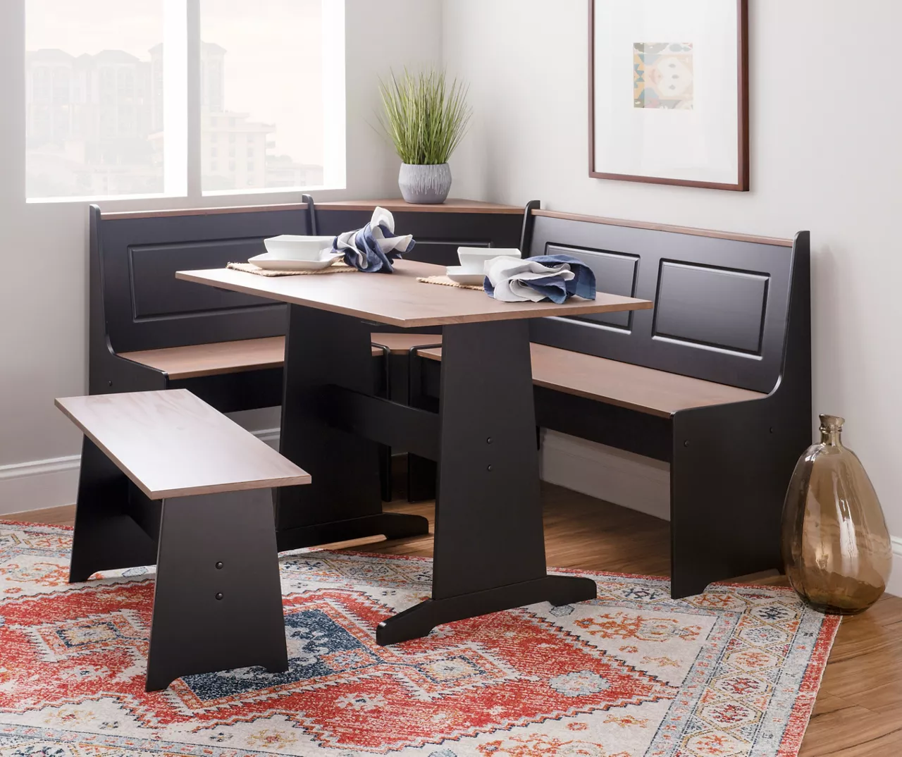 Atrium Black & Pecan 3-Piece Wooden Breakfast Nook Set 5 Atrium Black & Pecan 3-Piece Wooden Breakfast Nook Set - Image 5