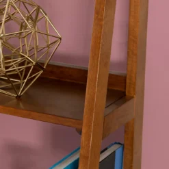 Presley Walnut 5-Shelf Ladder Bookcase -Best Furniture Store 810543154 5