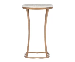Globa Designs White & Gold Capiz Mosaic Beehive Accent Table -Best Furniture Store 810543194 A1
