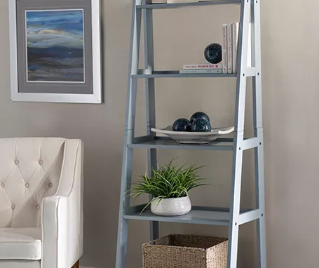 Boston Gray 5-Shelf Wooden Ladder Bookcase 2 Boston Gray 5-Shelf Wooden Ladder Bookcase - Image 2