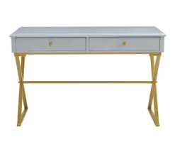 Glam Gray & Gold 2-Drawer Campaign Desk -Best Furniture Store 810543219 A0 2