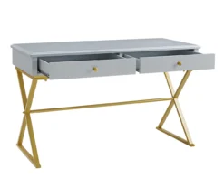 Glam Gray & Gold 2-Drawer Campaign Desk -Best Furniture Store 810543219 A0 5