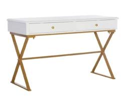 Glam White & Gold 2-Drawer Campaign Desk -Best Furniture Store 810543228 A0 1