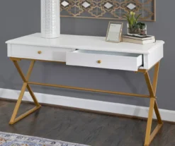 Glam White & Gold 2-Drawer Campaign Desk -Best Furniture Store 810543228 A0 10