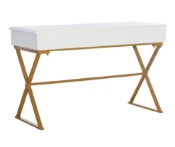 Glam White & Gold 2-Drawer Campaign Desk -Best Furniture Store 810543228 A4 4