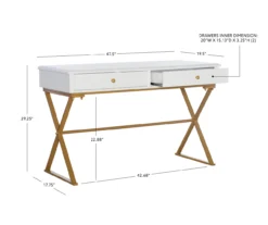 Glam White & Gold 2-Drawer Campaign Desk -Best Furniture Store 810543228 D8 12