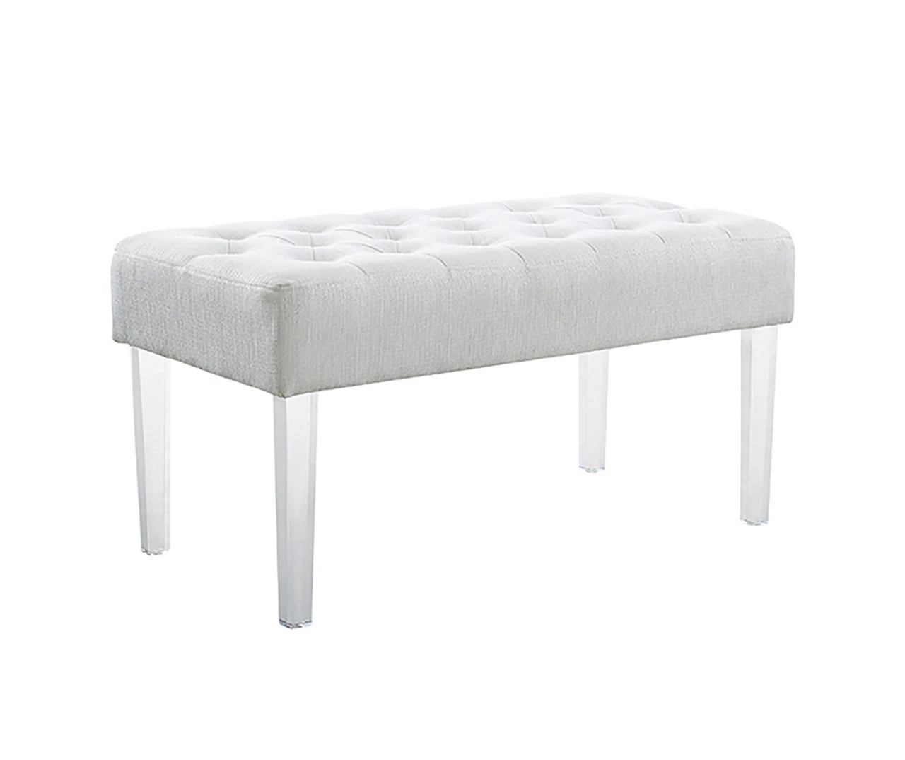 Marie Glitz White Tufted Linen Acrylic Leg Bench 2 Marie Glitz White Tufted Linen Acrylic Leg Bench - Image 2