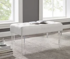 Marie Glitz White Tufted Linen Acrylic Leg Bench 17 Marie Glitz White Tufted Linen Acrylic Leg Bench -Best Furniture Store 810543267 2