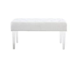 Marie Glitz White Tufted Linen Acrylic Leg Bench 20 Marie Glitz White Tufted Linen Acrylic Leg Bench -Best Furniture Store 810543267 3