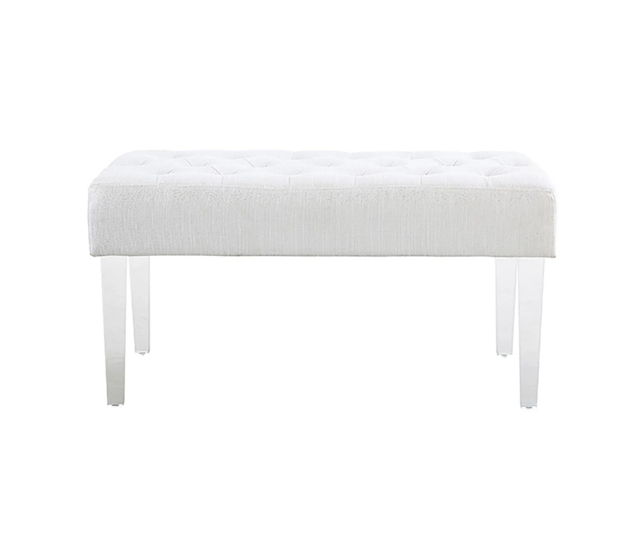 Marie Glitz White Tufted Linen Acrylic Leg Bench 9 Marie Glitz White Tufted Linen Acrylic Leg Bench - Image 9