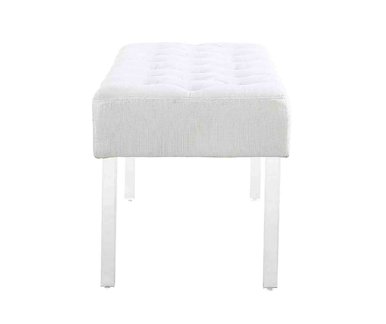 Marie Glitz White Tufted Linen Acrylic Leg Bench 10 Marie Glitz White Tufted Linen Acrylic Leg Bench - Image 10