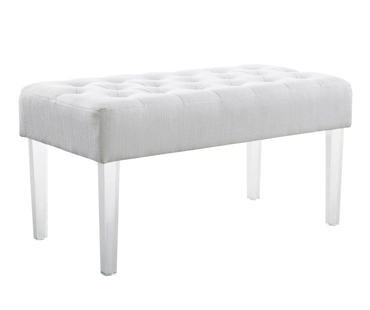 Marie Glitz White Tufted Linen Acrylic Leg Bench 4 Marie Glitz White Tufted Linen Acrylic Leg Bench - Image 4
