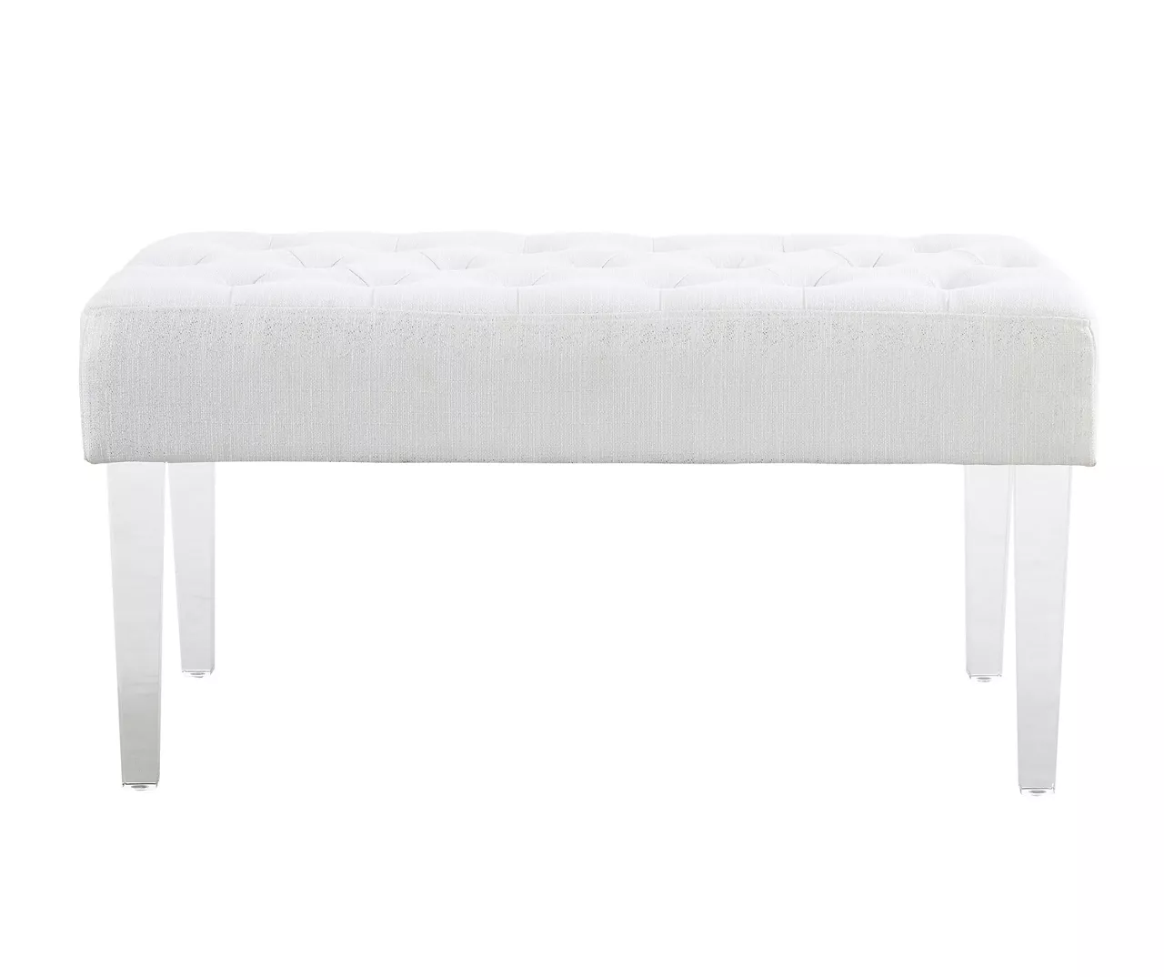 Marie Glitz White Tufted Linen Acrylic Leg Bench 8 Marie Glitz White Tufted Linen Acrylic Leg Bench - Image 8