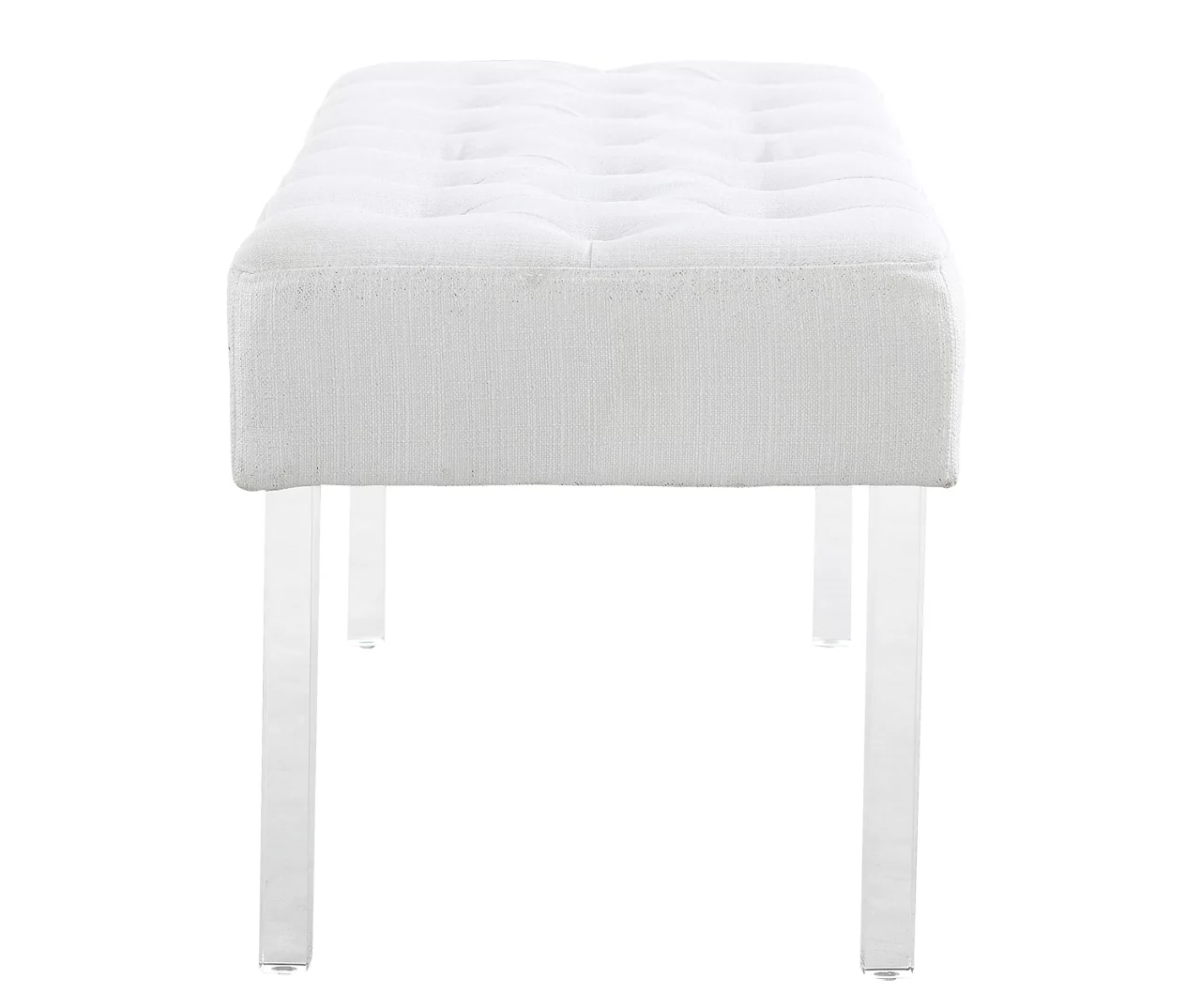Marie Glitz White Tufted Linen Acrylic Leg Bench 3 Marie Glitz White Tufted Linen Acrylic Leg Bench - Image 3