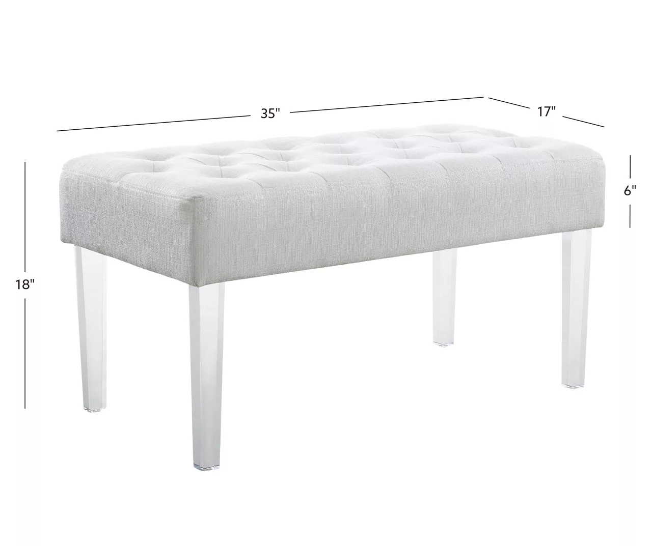 Marie Glitz White Tufted Linen Acrylic Leg Bench 11 Marie Glitz White Tufted Linen Acrylic Leg Bench - Image 11