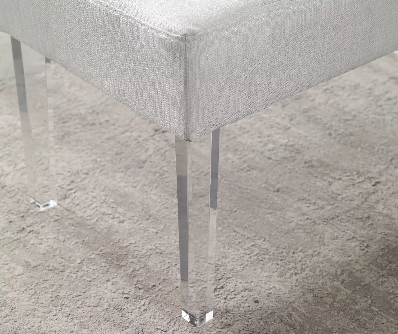 Marie Glitz White Tufted Linen Acrylic Leg Bench 12 Marie Glitz White Tufted Linen Acrylic Leg Bench - Image 12