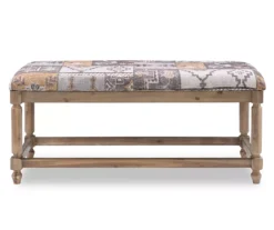 Gray Moroccan Tapestry Upholstered Rustic Driftwood Bench -Best Furniture Store 810543274 3