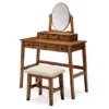 Laura 2-Piece Walnut & Beige 6-Drawer Tilting Mirror Vanity Set