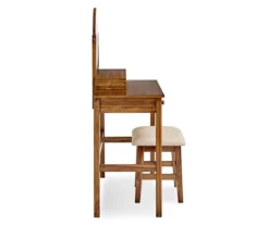 Laura 2-Piece Walnut & Beige 6-Drawer Tilting Mirror Vanity Set -Best Furniture Store 810543314 4