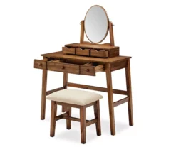 Laura 2-Piece Walnut & Beige 6-Drawer Tilting Mirror Vanity Set -Best Furniture Store 810543314 5