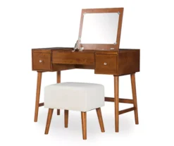 Merci 2-Piece White & Walnut 2-Drawer Lifting Mirror Vanity Set -Best Furniture Store 810543353 5
