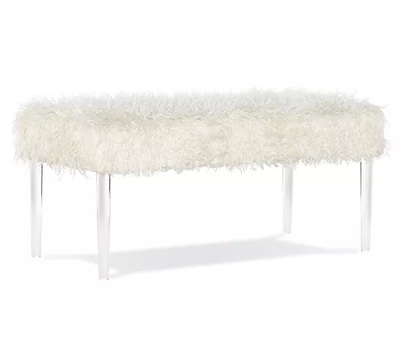 Cara White Faux Fur Acrylic Leg Bench 1 Cara White Faux Fur Acrylic Leg Bench