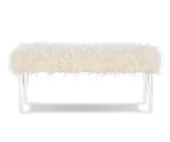 Cara White Faux Fur Acrylic Leg Bench 7 Cara White Faux Fur Acrylic Leg Bench -Best Furniture Store 810543373 3