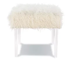 Cara White Faux Fur Acrylic Leg Bench 9 Cara White Faux Fur Acrylic Leg Bench -Best Furniture Store 810543373 5