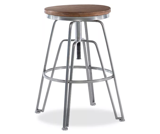 Brown Wood & Chrome Adjustable Swivel Bar Stool 1 Brown Wood & Chrome Adjustable Swivel Bar Stool