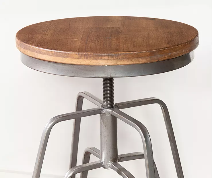 Brown Wood & Chrome Adjustable Swivel Bar Stool 2 Brown Wood & Chrome Adjustable Swivel Bar Stool - Image 2