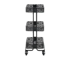 Mabry Black 3-Tier Pierced Floral Rolling Cart 7 Mabry Black 3-Tier Pierced Floral Rolling Cart -Best Furniture Store 810543382 4
