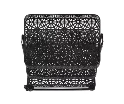 Mabry Black 3-Tier Pierced Floral Rolling Cart 8 Mabry Black 3-Tier Pierced Floral Rolling Cart -Best Furniture Store 810543382 5