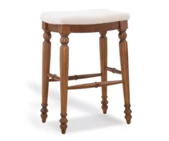 Harbor White & Brown Upholstered Linen Backless Bar Stool