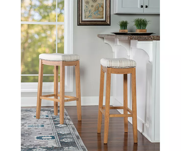 Brooke Natural & Rustic Brown Backless Striped Bar Stool 2 Brooke Natural & Rustic Brown Backless Striped Bar Stool - Image 2