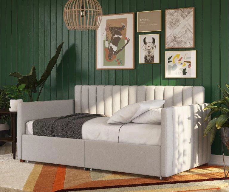 Brittany Gray Linen Upholstered Twin Storage Daybed 1 Brittany Gray Linen Upholstered Twin Storage Daybed