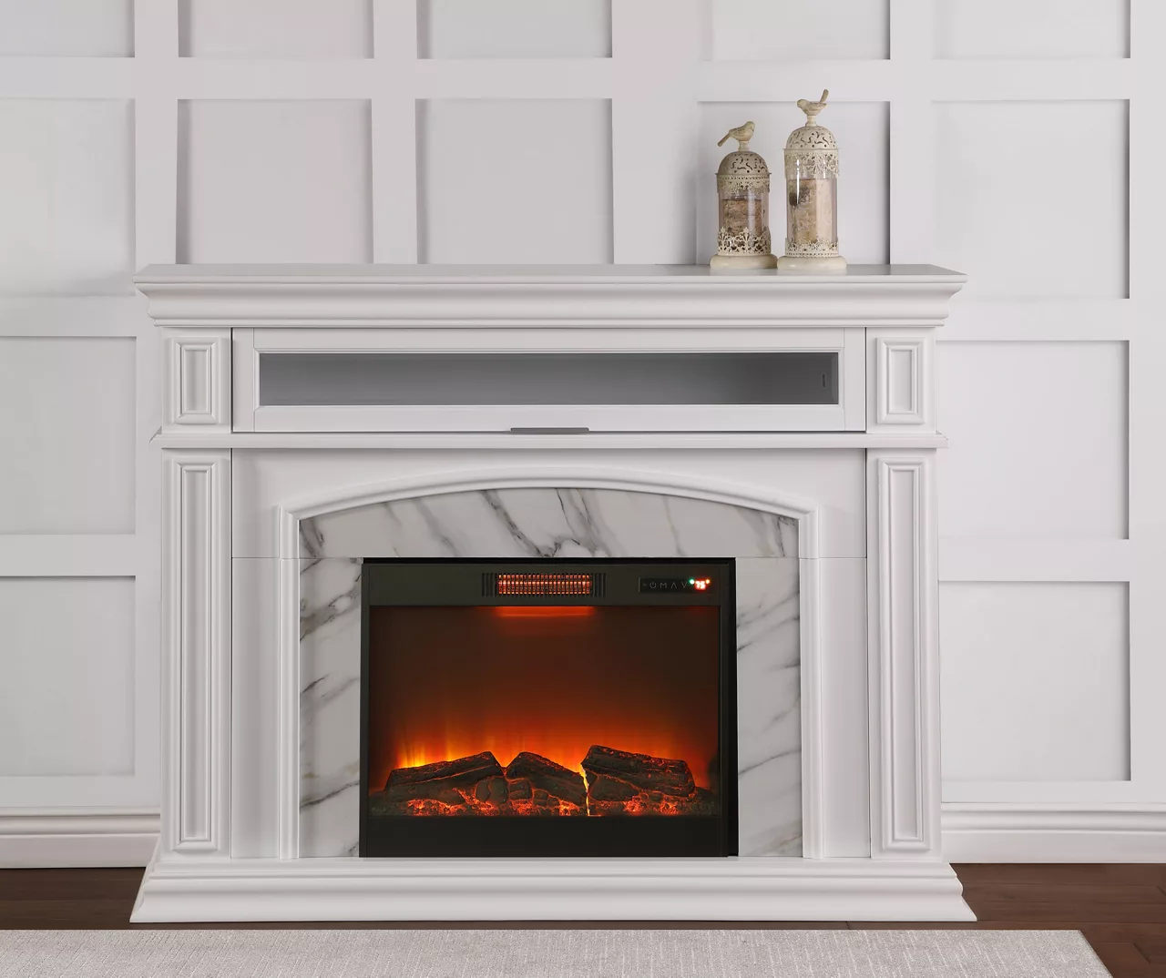 62" Grand White Faux Marble Electric Fireplace 3 62" Grand White Faux Marble Electric Fireplace - Image 3