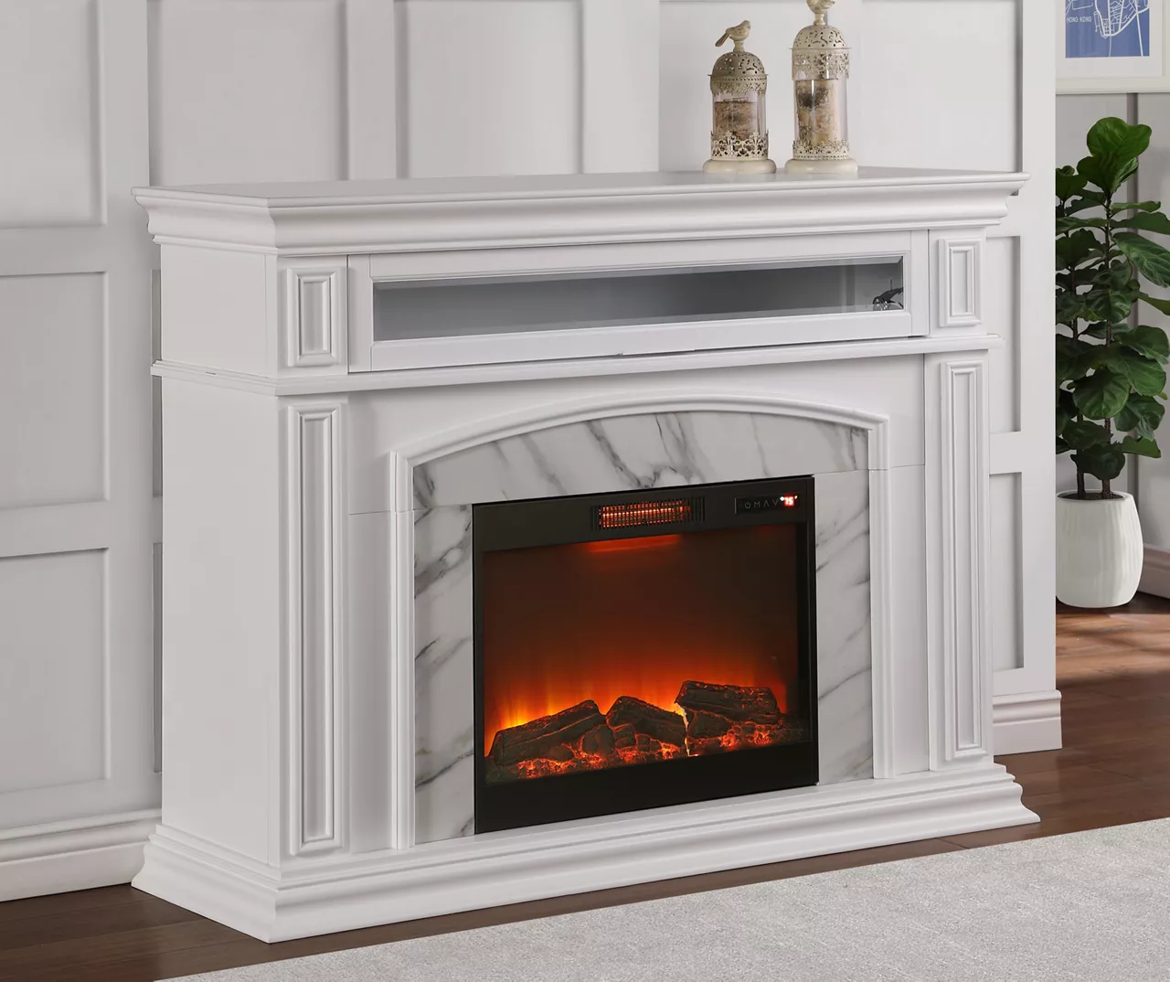 62" Grand White Faux Marble Electric Fireplace 4 62" Grand White Faux Marble Electric Fireplace - Image 4