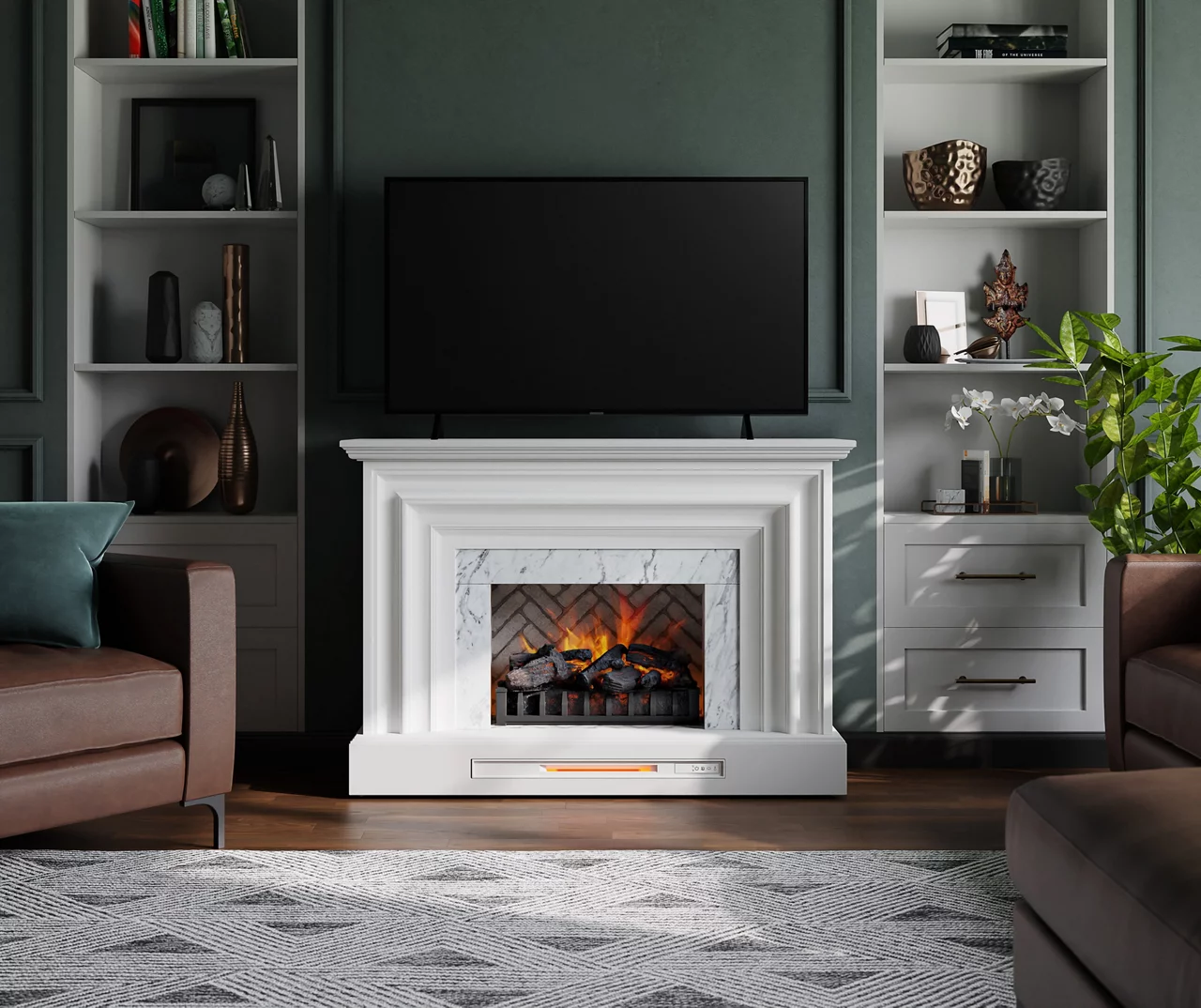 53.5" White Marble Petite Grand Electric Fireplace 3 53.5" White Marble Petite Grand Electric Fireplace - Image 3