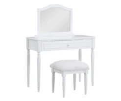 Vanity Table Set With Mirror & Faux Fur Stool -Best Furniture Store 810576524 810576521 A0