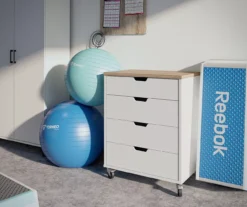 Evolution Vantage White & Weathered Oak 4-Drawer Storage Cart -Best Furniture Store 810597741 4