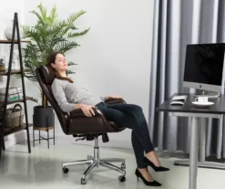 Dark Brown Mid-Century Modern Faux Leather Executive Office Chair -Best Furniture Store 810598937 A0 3