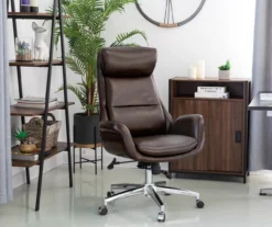Dark Brown Mid-Century Modern Faux Leather Executive Office Chair -Best Furniture Store 810598937 A0 4