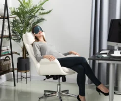 Cream Mid-Century Modern Faux Leather Executive Office Chair -Best Furniture Store 810598938 A0 3