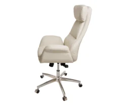 Cream Mid-Century Modern Faux Leather Executive Office Chair -Best Furniture Store 810598938 A0 4