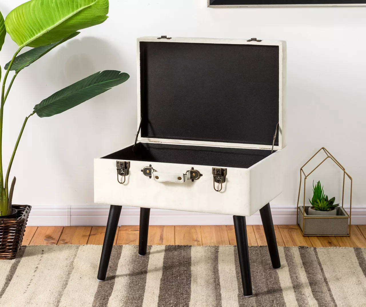 Seashell White Velvet Suitcase Storage Stool 3 Seashell White Velvet Suitcase Storage Stool - Image 3