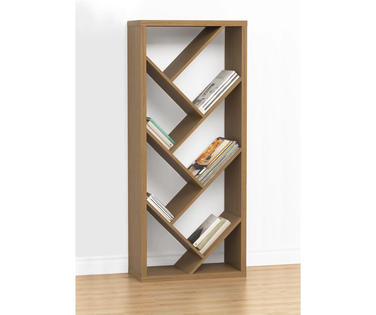 Brown Woodgrain Diagonal Shelf Bookcase 2 Brown Woodgrain Diagonal Shelf Bookcase - Image 2