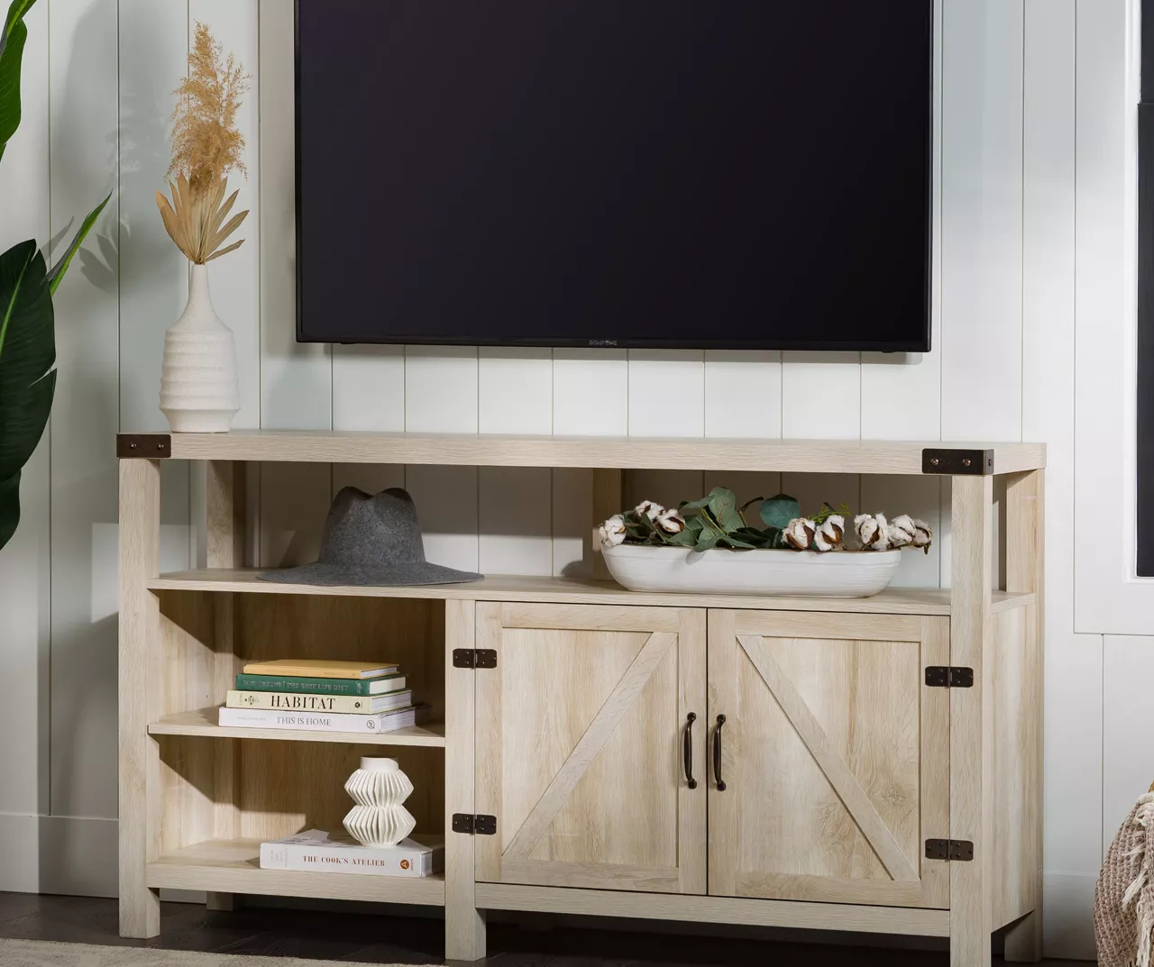 58" White Oak Barn Door Highboy TV Stand 1 58" White Oak Barn Door Highboy TV Stand